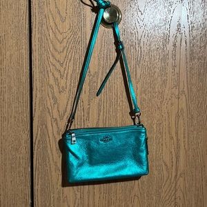 Shiny Teal Long Shoulder Strap Coach Purse